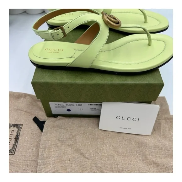 Gucci, GG Marmont, leather thong, sandals, pistachio size 37 made Italy - Picture 4 of 6